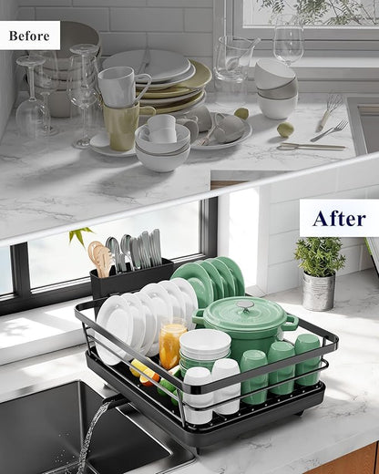Kitsure Dish Drying Rack for Kitchen Counter, Stainless Steel Sink Organization and Storage Essentials with Cutlery Holder, Home and Appartment Decor, 12''W x 15.5''L, Black - Image 8