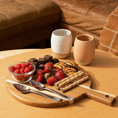 Acacia Wood Cutting Board and Chopping Board with Handle for Meat, Cheese Board, Vegetables, Bread, and Charcuterie - Decorative Wooden Serving Board for Kitchen and Dining Room, Large 13" x 13"