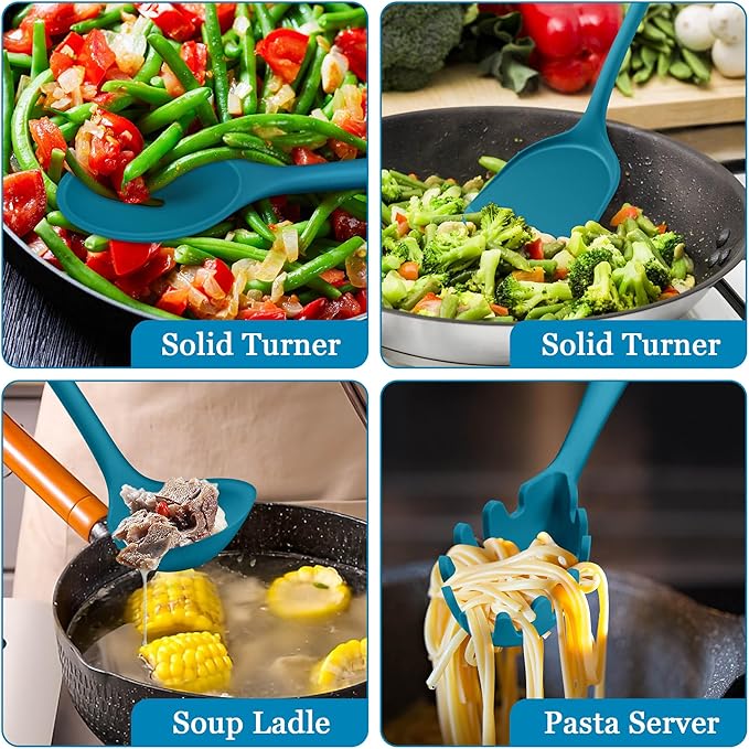 LIANYU 8Pcs Kitchen Utensils Set, Heat Resistant Cooking Utensils, Kitchen Tools Gadgets for Nonstick Cookware, Includes Silicone Spatula, Ladle, Spoon Turner, Dishwasher Safe, Blue - Image 6
