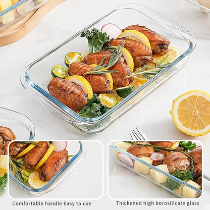 High Borosilicate Glass Baking Tray 3-Piece Set, 2.3 Quarts+1.6 Quarts+1.0 Quarts Rectangular Glass Baking Dish Container for Microwave and Oven, Suitable for Cooking, Baking Bread, Cakes and Meals