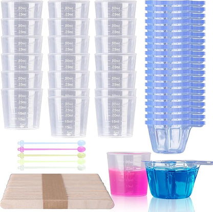 LET'S RESIN Epoxy Mixing Cups Kit,200Pcs, Plastic, 30ml Disposable Measuring Cups,50 Wooden Stirring Sticks for Paint Mixing, Jewelry Making by LETSRESIN