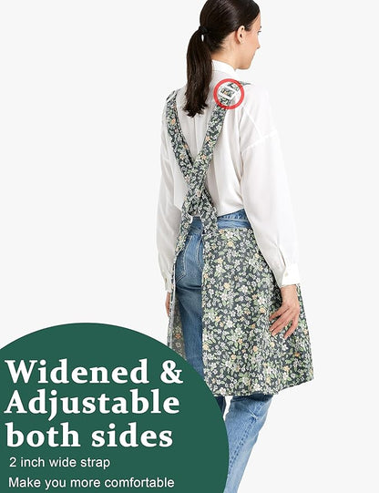 Cozy Adjustable Cross Back Aprons for Women with Pockets Cotton Linen Cooking Kitchen Baking