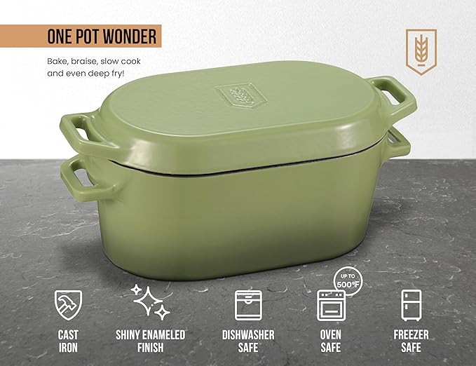 Kook Dutch Oven, for Bread Baking, Sourdough Loaf Pan, Dual Handles, Enameled Cast Iron, with Sling, Dishwasher Safe, Oven safe 500F, 3.4 Qt, Sage Ombre - Image 7