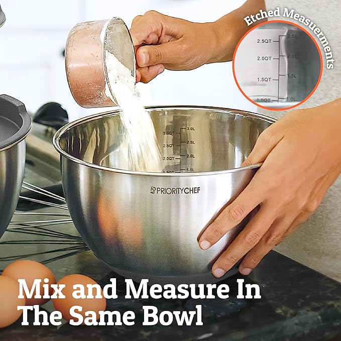 Priority Chef Premium Mixing Bowls With Airtight Lids Set, Thicker Stainless Steel Mixing Bowl Set, Large Prep Metal Bowls with Lids, Nesting Bowls for Kitchen, 1.5/2/3/4/5 Qrt, Grey - Image 7