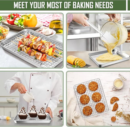 9 Inch Baking Sheet Pan with Cooling Rack Set, Joyfair Stainless Steel Toaster Oven Tray Pans with Grid Racks, Rectangular Bakeware for Cookie/Bacon, Heavy Duty & Rust-free, Dishwasher Safe