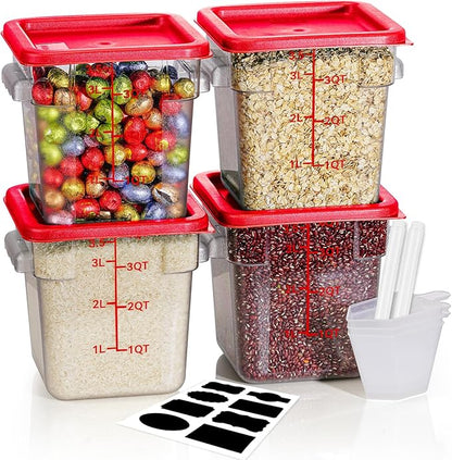 4QT NSF Food Storage Containers: 8 PCS [Food Grade][Hot&Cold Resistant] Commercial Clear Food Storage Containers with Lids for Restaurant Kitchen Proof Dough, Measuring Spoons Included(BPA FREE) by SVKLHY