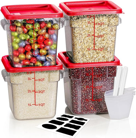 4QT NSF Food Storage Containers: 8 PCS [Food Grade][Hot&Cold Resistant] Commercial Clear Food Storage Containers with Lids for Restaurant Kitchen Proof Dough, Measuring Spoons Included(BPA FREE) by SVKLHY