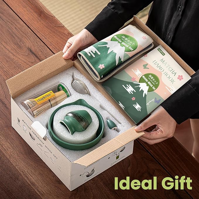 Clay&Fire Matcha Whisk Set，9 Pcs Ceramic Matcha Set, 15 OZ Matcha Bowl with Spout and Whisk，Matcha Kit for Friend, Ideal Gift for Matcha Lover（Dark Green） - Image 7