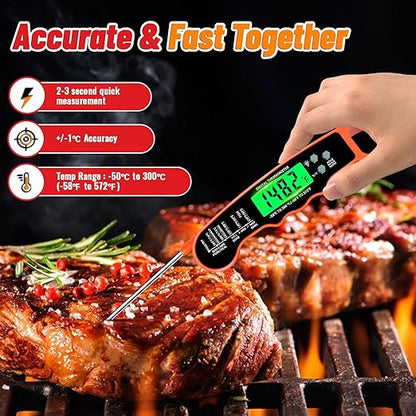 Meat Thermometer Digital, IP67 Waterproof Food Thermometer for Cooking and Baking, Instant Read Meat Thermometer with Backlight, Hold Function & Magnet for Kitchen, Beef, Grill, BBQ, Candy, Turkey - Image 2
