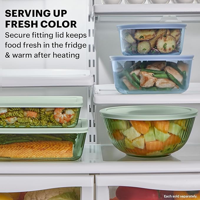 Pyrex Colors Tinted (3-Pack, Full Set) Sculpted Tinted Glass Mixing Bowls With Plastic Lids, Nesting Space Saving Set of Bowls For Prepping and Baking, 1.3QT, 2.3QT & 4.5QT - Image 4