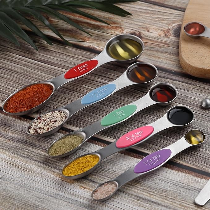 Magnetic Measuring Spoons Set Stainless Steel Dual Sided Stackable Teaspoon Tablespoon Nesting Measuring Spoon for Measuring Dry and Liquid Ingredients Color - Image 6