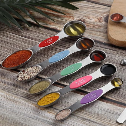 Magnetic Measuring Spoons Set Stainless Steel Dual Sided Stackable Teaspoon Tablespoon Nesting Measuring Spoon for Measuring Dry and Liquid Ingredients Color - Image 6