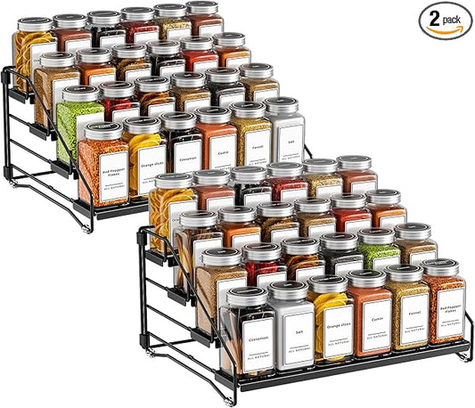 BOIVSHI 4 Tier Spice Rack Organzier, Spice Rack for Cabinet, Adjustable Depth Seasoning Shelf for Countertop, Pantry, Seasoning Organizer, Metal, Black (2 Pack) by BOIVSHI