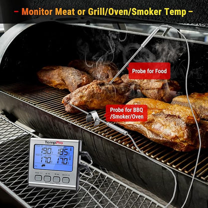 TempPro TP17 Dual Probe Digital Cooking Meat Thermometer Large LCD Backlight Food Grill Thermometer with Timer Mode for Smoker Kitchen Oven BBQ, Silver (Previously ThermoPro) - Image 3