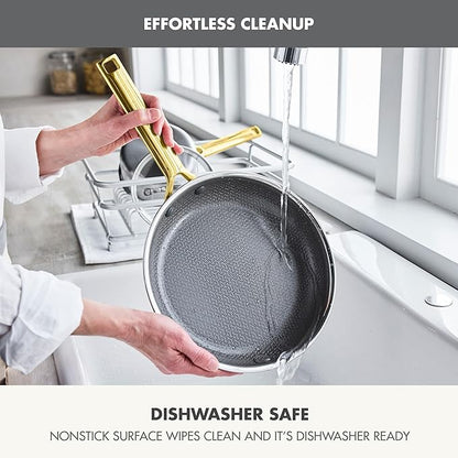 GreenPan Hybrid 9.5” & 11” Nonstick Stainless Steel Frying Pan Set, APEX Tri-Ply Thermobond PFAS-Free Ceramic Skillets, Induction & All Cooktop Compatible, Oven Temp to 850°F, Dishwasher Safe, Gold