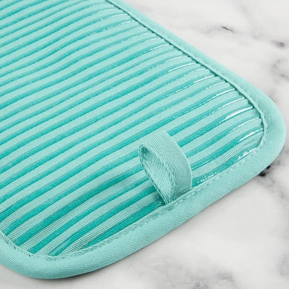 KITCHENAID Quilted Cotton Terry Cloth Oven Mitt, Pot Holder, Kitchen Towel 4-Pack Set, Heat Resistant, Silicone Grip, 16"x26", 7"x13" & 7"x10", Aqua Sky - Image 6