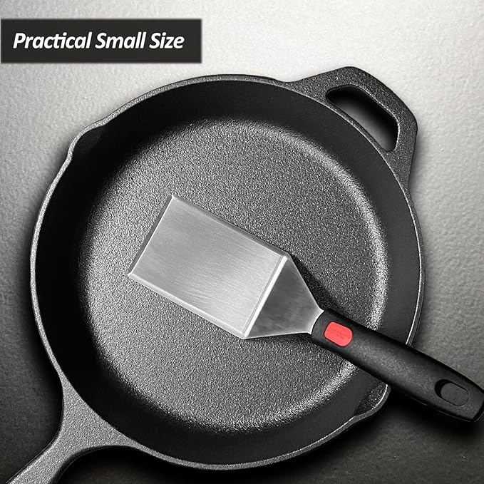 Small Spatula for Cast Iron Skillets, Full Tang silicone Handle, Heat Resistant, Commercial Grade Heavy Duty Turner, Press Burger Spatula Turner for Flipper, Cooking, Serving, 2.7" Wide - Image 9
