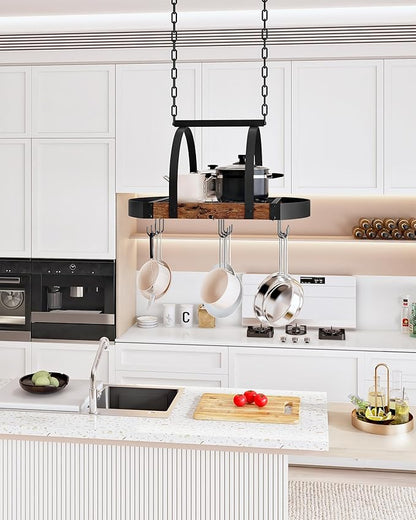 CHOEZON Hanging Pot Rack, Pot Hanger for Kitchen, Ceiling Mounted Pot Holder, Cookware Organizer with 9 S-Shaped Hooks, for Pot, Pan Storage, Space-Saving, Rustic Brown and Black TPR07BF - Image 2