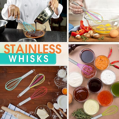 Domensi 24 Pcs 8 Inch Whisks Bulk for Cooking Silicone Whisks Non Scratch Stainless Steel Egg Beater Colorful Coated Metal Heat Resistant Egg Beaters for Valentines Day Party Favor Gift Supplies - Image 4