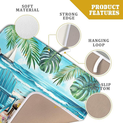 Spring Summer Sea Chair Dish Drying Mat for Kitchen Counter,Coastal Beach Palm Leaf Flowers Drying Mat 16 x 18 Inch with Absorbent Reversible Microfiber Drying Pad for Coffee Bar - Image 4