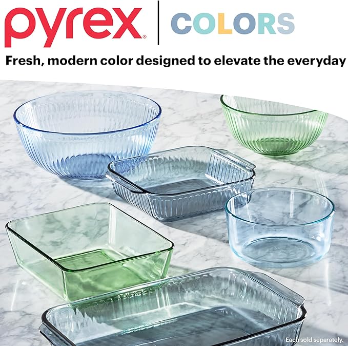 Pyrex Colors Tinted 3-PC, Unlidded Small/Medium/Large Glass Mixing Bowls, Nesting Space Saving Set of Bowls For Prepping and Baking, 1.3QT, 2.3QT & 4.5QT - Image 5