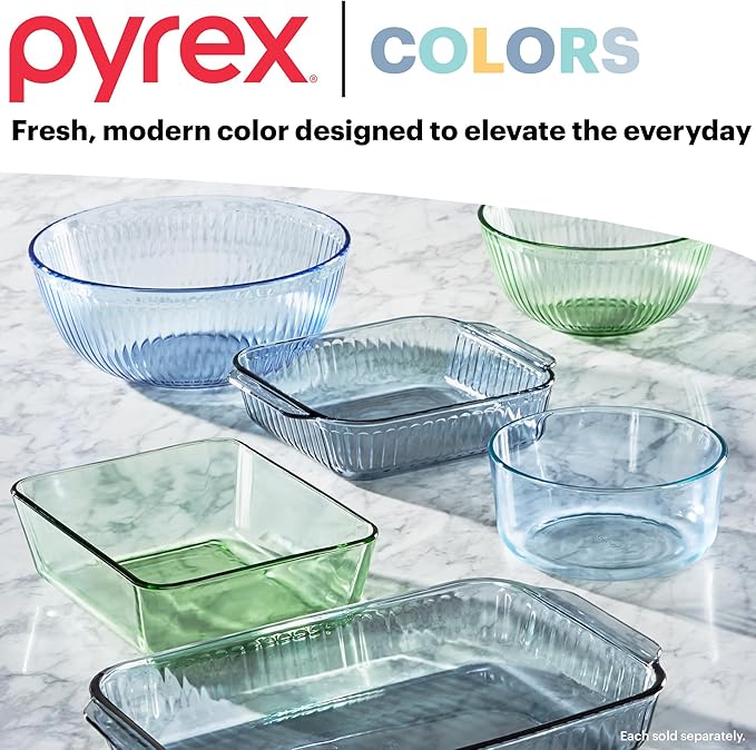 Pyrex Colors Tinted (3-Pack, Full Set) Sculpted Tinted Glass Mixing Bowls With Plastic Lids, Nesting Space Saving Set of Bowls For Prepping and Baking, 1.3QT, 2.3QT & 4.5QT - Image 5