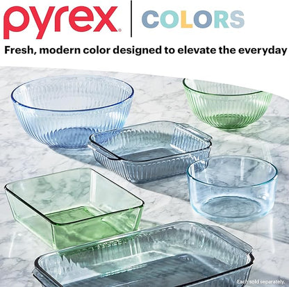 Pyrex Colors Tinted (3-Pack, Full Set) Sculpted Tinted Glass Mixing Bowls With Plastic Lids, Nesting Space Saving Set of Bowls For Prepping and Baking, 1.3QT, 2.3QT & 4.5QT - Image 5