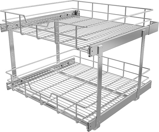2 Tier Pull Out Cabinet Organizer 24" W X 22" D, Slide Out Drawers For Kitchen Cabinets, Pull Out Drawers For Cabinets Capacity Heavy Duty Caddy, Cabinet Pullout Shelves Chrome-Plated, Bathroom Pantry by STORKING