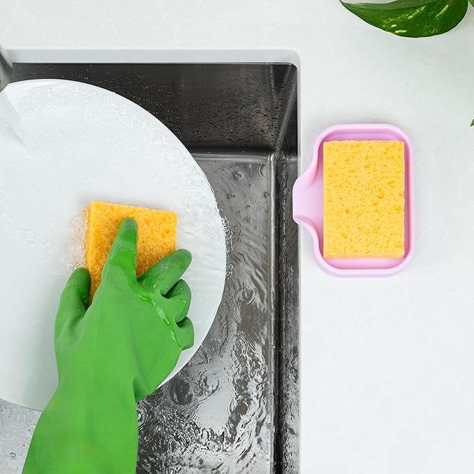 Zulay Kitchen Small Silicone Sponge Holder (4.9x3.3”) – Space-Saving Sink Organizer Tray for Sponge, Soap, Brush & More – Compact Non-Slip Dish for Kitchen & Bathroom (Lavender) - Image 2