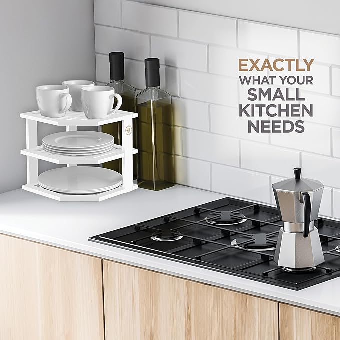 Bambüsi Plate Organizer for Cabinet - Corner Cabinet Organizer and Kitchen Cabinet Organizer Shelf, Kitchen Countertop Organizer for Plates, Dishes and Bowls, Space Saving Corner Rack, White - Image 8