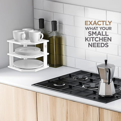 Bambüsi Plate Organizer for Cabinet - Corner Cabinet Organizer and Kitchen Cabinet Organizer Shelf, Kitchen Countertop Organizer for Plates, Dishes and Bowls, Space Saving Corner Rack, White - Image 8