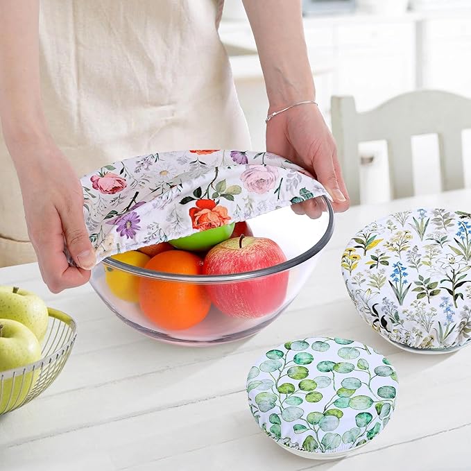 5 Pieces Bowl Covers Reusable, 5 Size Elastic Cloth Bowl Covers for Bread Proofing Stretch Food Covers Washable for Food Fruits Leftover (Rosa Chinensis) - Image 5