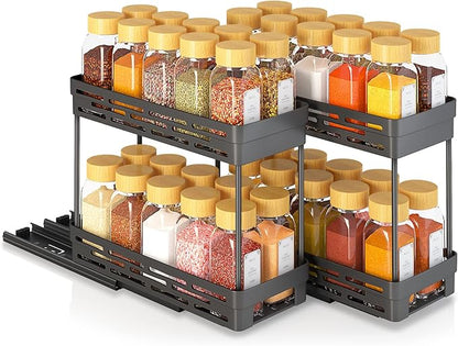 2 Pack Pull Out Spice Rack Organizer for Cabinet, Slide Out Spice Racks Organizer, Spice Cabinet Organizers, Cabinet Size Need:12'' Highx11'' Deepx5'' Wide,Hold 10 Spice Jar Each Tier-2Tier, Black - Image 9