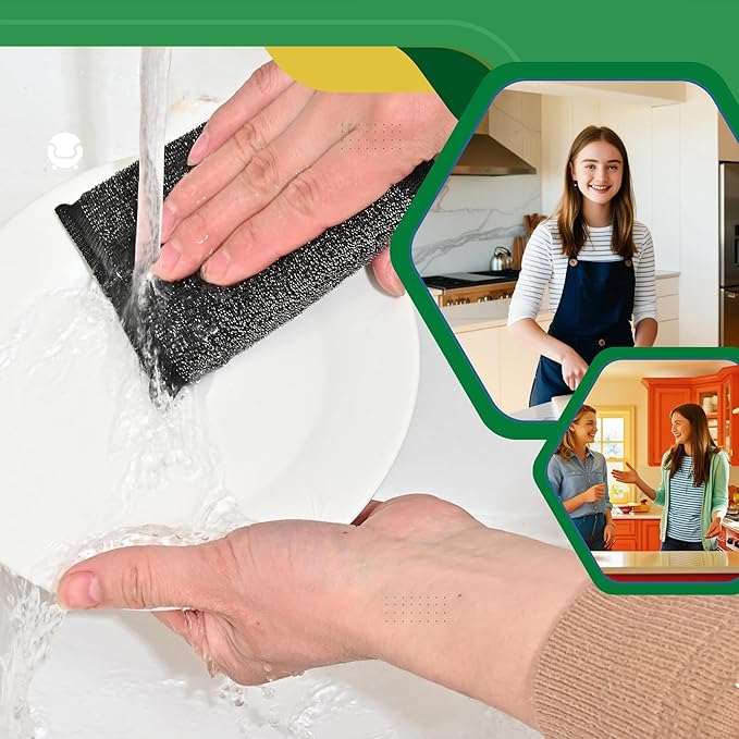 Steel Wool Scrub Sponges Kitchen, Reusable Dish Scrubber Sponge, for Pots, Pans, Gentle and Scratch Free - 6 Pack Black - Image 5