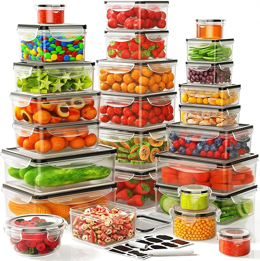 52 PCS Food Storage Container with Lid (26 Lids & 26 Containers) - Airtight Leakproof Plastic Kitchen Organization Set Reusable Microwave/Freezer/Dishwasher Safe Meal Prep Container with Label & Pen by JSCARES
