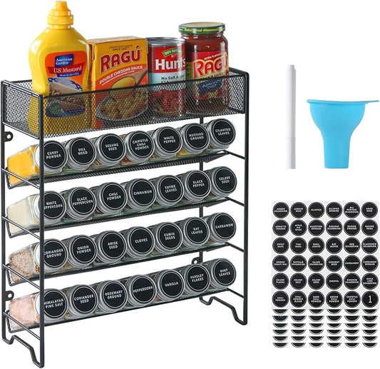 Skiileor Spice Rack Organizer with 28 Empty Spice Jars,Spice Labels,Chalk pen and Funnel Complete Set,Space-Saving for Countertop, Cabinet or Wall Mount by Skiileor