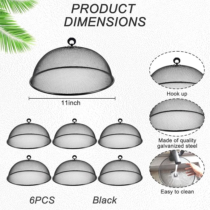 6 Pcs Metal Mesh Food Cover 11 Inch Mesh Food Tents Fly Fruit Screen Food Net Dome Screen Plate Covers for Dinner Plates Reusable Picnic Food Umbrella for Table, BBQ, Camping, Outside Parties