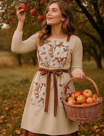 Pinknoke Vintage Pinafore Apron Dress for Women with Pockets Cute Floral Chef Aprons for Kitchen Cooking Baking Gardening - Image 7
