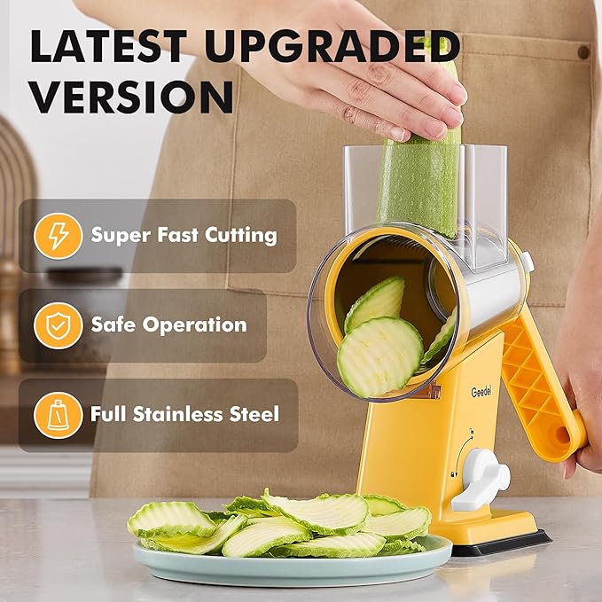 Geedel Rotary Cheese Grater - Upgraded Vegetable Shredder with 4 Interchangeable Blades, Easy to Clean Cheese Shredder with Handle, Kitchen Grater Nuts Grinder for Cutting Cheese, Vegetable, Nuts - Image 4
