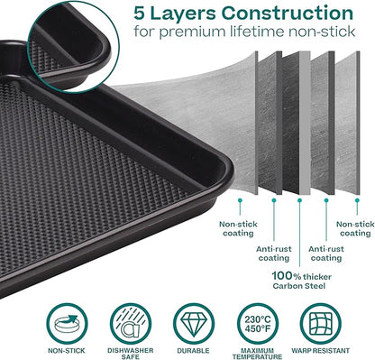 Baker's Secret Baking Sheet Pan Set, 3x Cookie Sheets for Oven, Diamond Texture Premium Air Flow Circulation, Set of 3 Baking Trays, Extra Thick 0.6mm with Diamond Base PFOA, PFOS, PTFE and PFAS free - Image 3