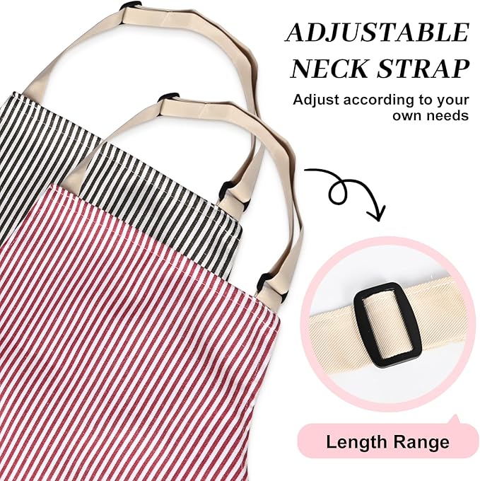 2Pack Adjustable Kitchen Apron for Women Men with 2 Pockets，Cotton-Polyester Blend Bib Aprons for Cooking,Baking - Image 5