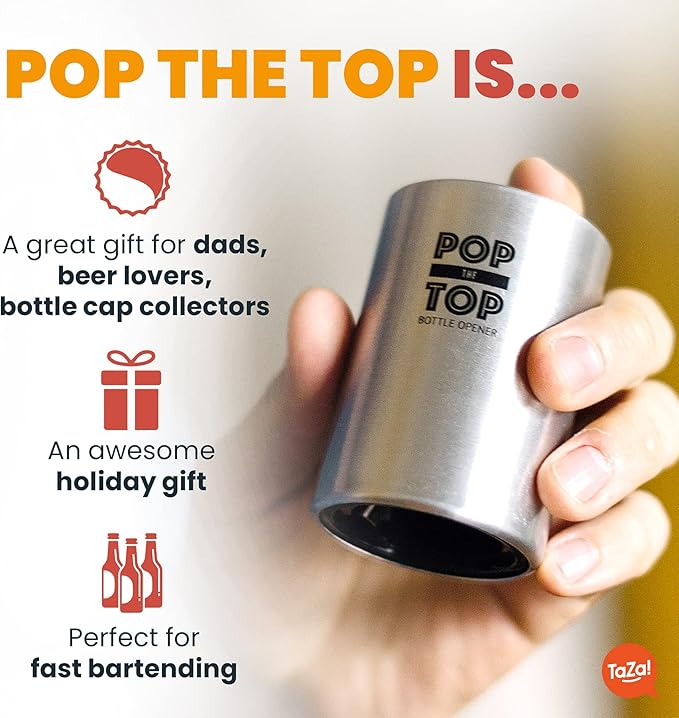 Pop-the-Top Beer Bottle Opener (Black): Automatic Bottle Cap Opener, Push Down Pop Off Bar Tool, Soda and Beer Cap Remover, Cool & Fun Gadget - Image 4