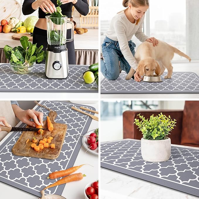 WISELIFE Dish Drying Mat Super Absorbent Drying Mat Large Dish Drying Mats for Kitchen Counter Easy Clean Dish Mat Kitchen Drying Mat18"x 36" Stylish Grey - Image 6