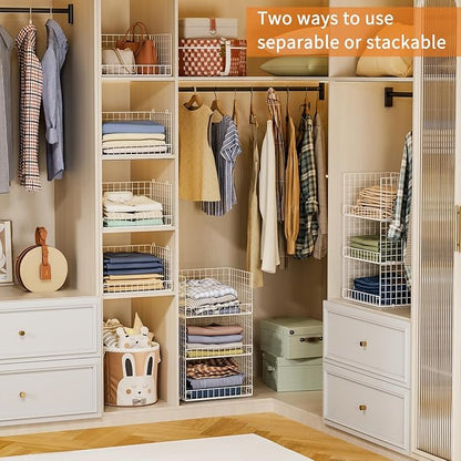 Yociyoga Closet Organizers and Storage Basket- 3-Tier Stackable Storage Bins, Foldable Closet Shelf Organizer Basket, Stackable Clothes Organizers Shelves for Home Organizer System(Patent 30022416) - Image 4