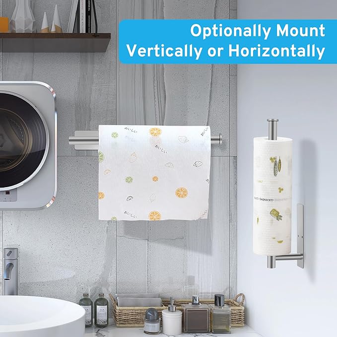 2nd Gen Paper Towel Holder Under Cabinet No Drilling, [More Sturdy] Self Adhesive or Drilling Paper Towel Holder Wall Mount for Kitchen, RV, [Fit Mega Paper Towel Roll] SUS304 Stainless Steel - Image 5