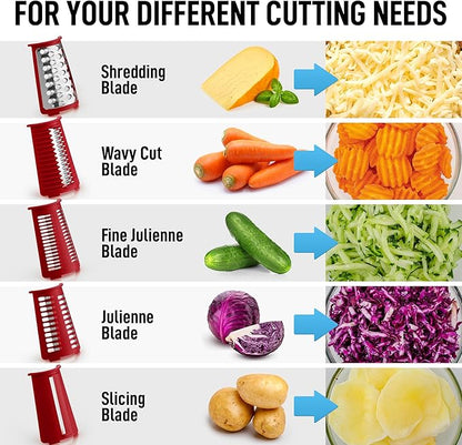 Zulay Kitchen Rotary Cheese Grater 5 Blade Cheese Shredder - Manual Hand Crank Cheese Grater With Reinforced Suction & 5 Interchangeable Drums - Easy to Use, Vegetable Chopper Round Mandoline Slicer - Image 9