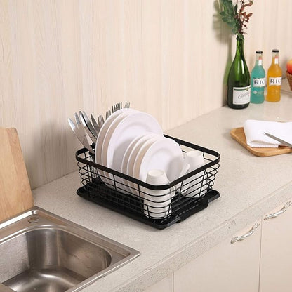 TQVAI Kitchen Dish Drainer Rack with Drying Board and Full-Mesh Silverware Utensils Holder, Black - Image 6
