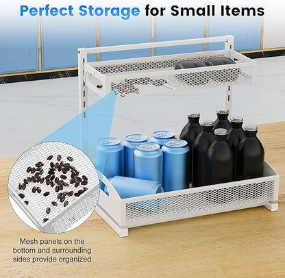 Petiza Metal Under Sink Organizer, Pull Out Cabinet Organizer Rack with Silk-Smooth Bottom Drawer, 5-Level Adjustable, Multi-Purpose Storage Shelf for Bathroom, Kitchen, Vanity, Pantry (2-Pack) - Image 7