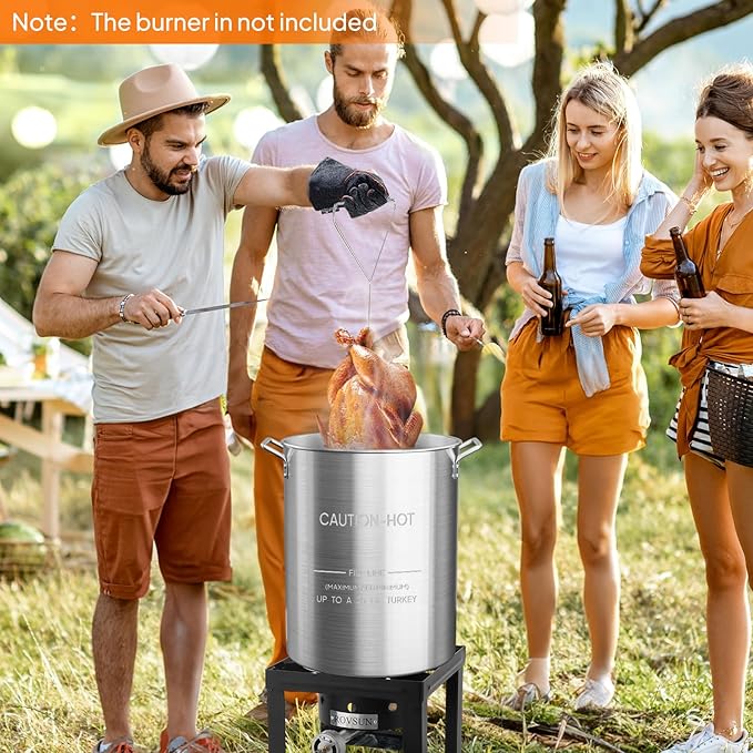ROVSUN 30QT Turkey Fryer Pot & Seafood Boil Pot with Strainer Basket, Lid, Hook & Steamer, Aluminum Stockpot for Turkey Frying & Crab, Lobster, Shrimp Boiling for Outdoor Cooking & Gatherings - Image 7