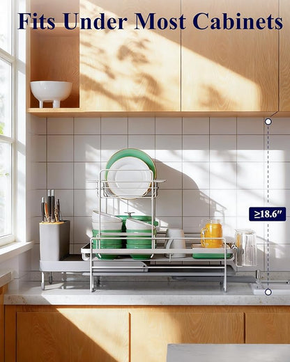 Kitsure Large Dish Drying Rack - Extendable Dish Rack, Multifunctional Dish Rack for Kitchen Counter, Anti-Rust Dish Drainers with Cutlery & Cup Holders 19.2"-26.7" L x 12.9" W x 13.6", Grey - Image 7